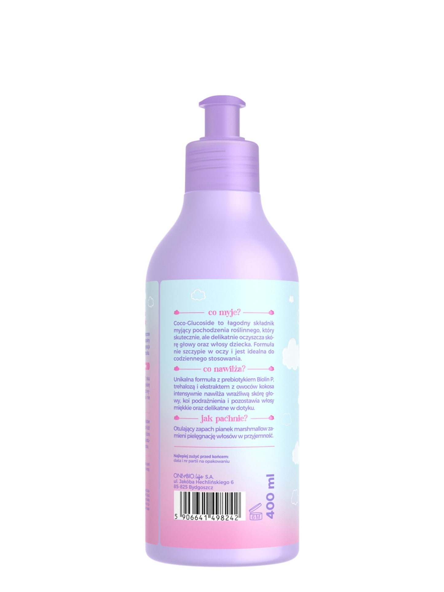 OnlyBio Hair in Balance Kids by ONLYBIO Chmurkowy szampon do delikatnej skóry głowy 400 ml — opakowanie