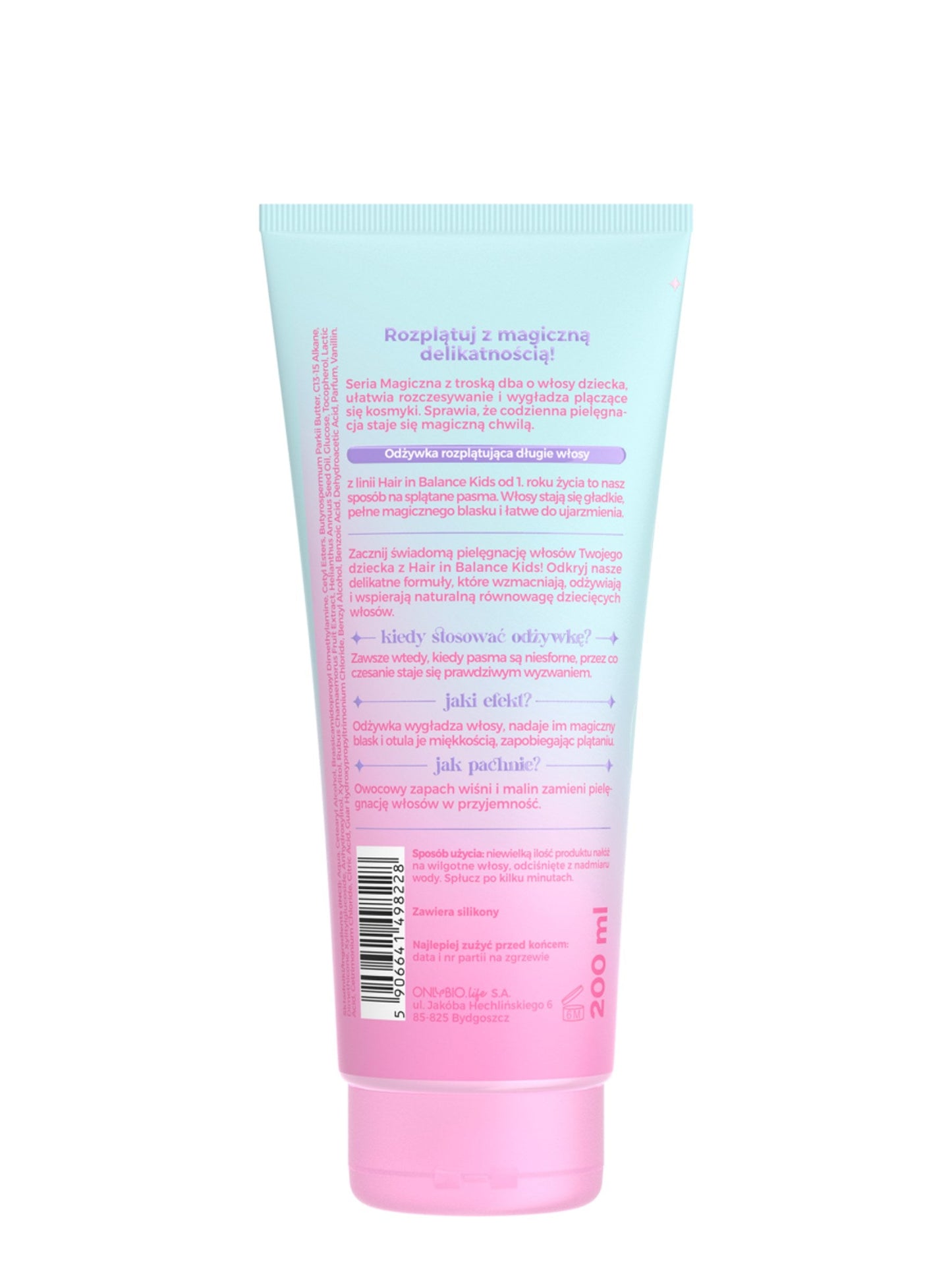 OnlyBio Hair in Balance Kids by ONLYBIO Magiczna odżywka rozplątująca długie włosy 200 ml — opakowanie