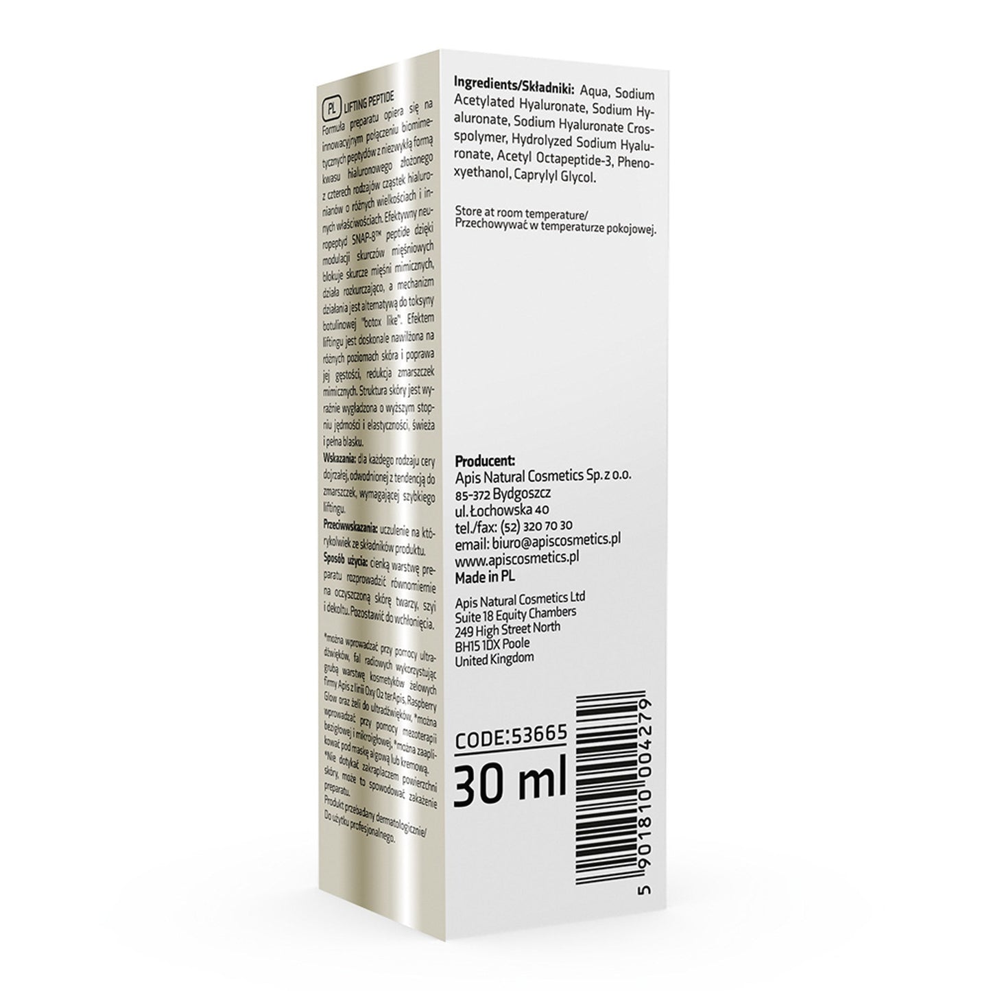 Apis LIFTING PEPTIDE Hyaluron 4D z SNAP-8™ peptide / 30 ml — opakowanie