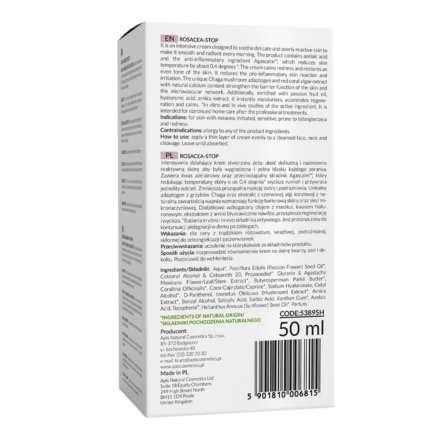 Apis ROSACEA-STOP Home terApis Kojący krem na noc / 50 ml — opakowanie