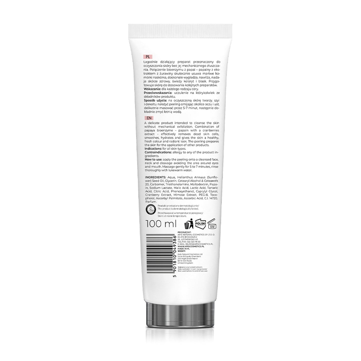 Apis ŻURAWINOWA WITALNOŚĆ Enzymatyczny peeling do twarzy z żurawiną / 100 ml. — opakowanie