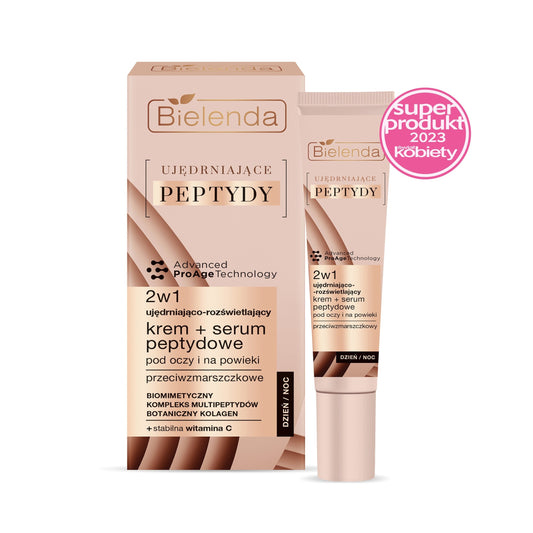 Bielenda UJĘDRNIAJĄCE PEPTYDY 2w1 Ujędrniająco-rozświetlający krem przeciwzmarszczkowy + serum peptydowe pod oczy i na powieki, 15 ml