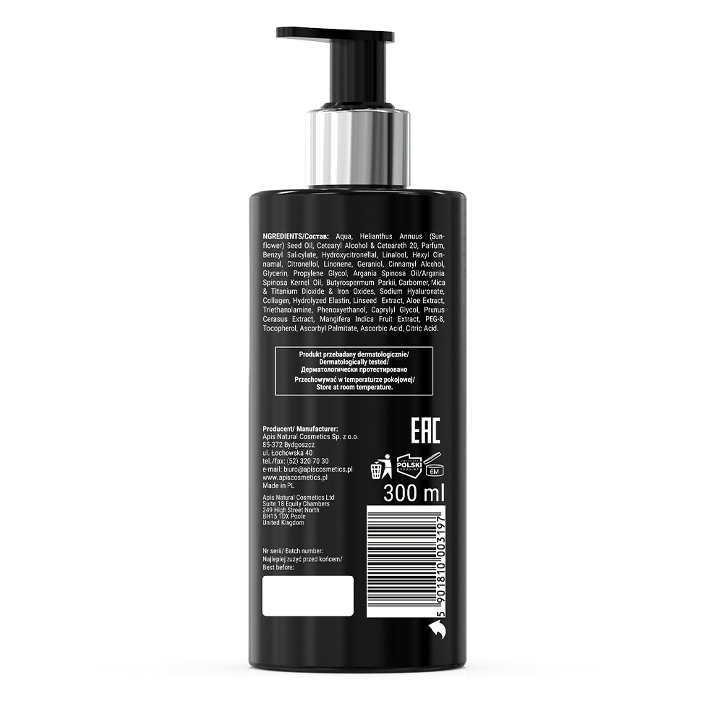 Apis BLACK DREAM Nawilżający balsam do ciała z drobinkami / 300 ml — opakowanie