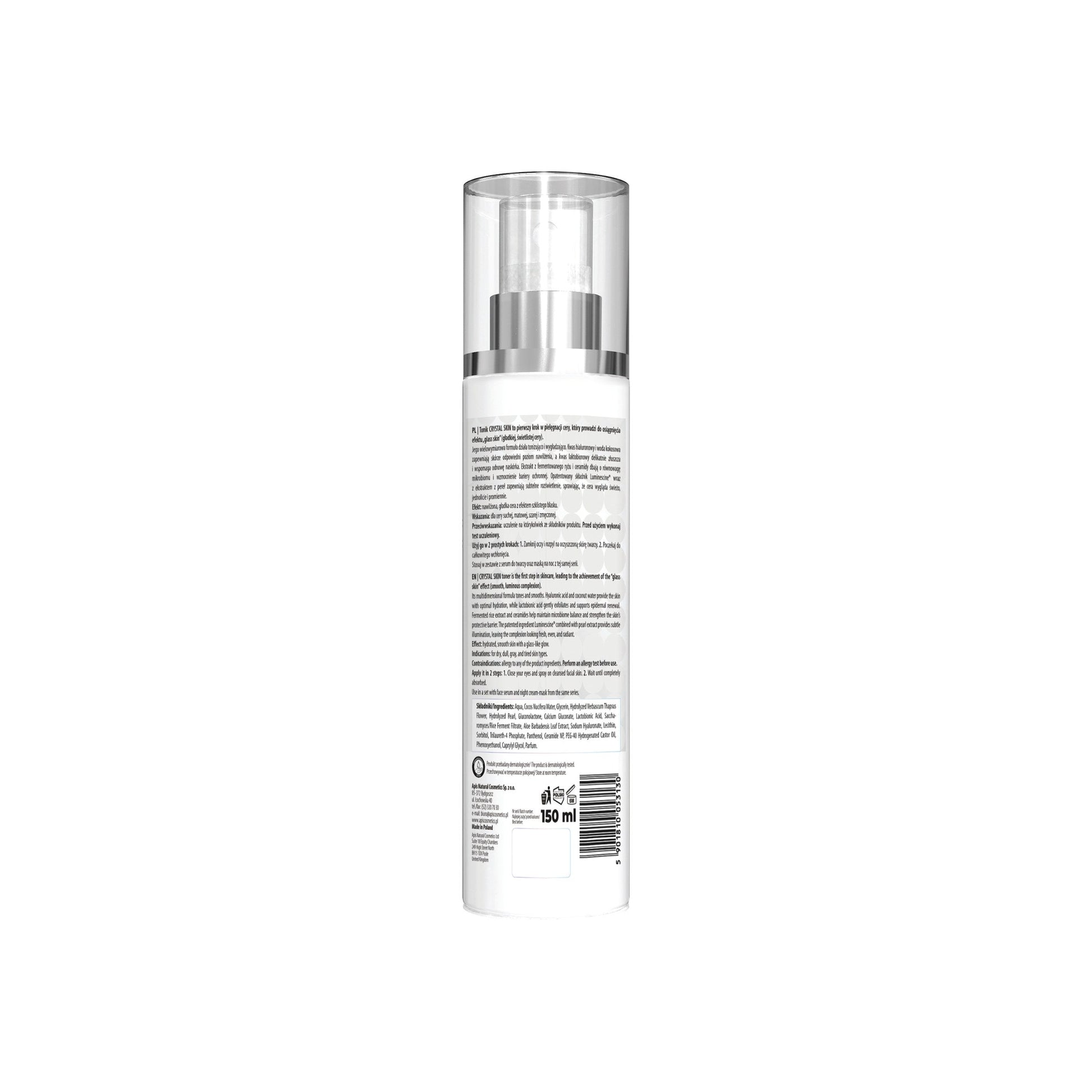 Apis CRYSTAL SKIN Tonik rozświetlający z efektem „glass skin” / 150 ml — opakowanie