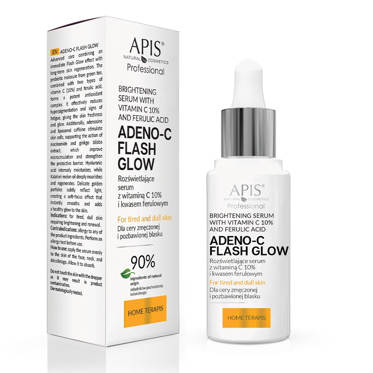 Apis ADENO-C Flash Glow Home terApis Rozświetlające serum do twarzy z witaminą C i kwasem ferulowym / 30 ml