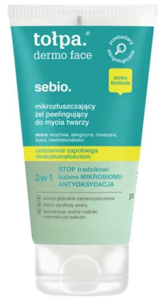 Tołpa dermo face sebio mikrozłuszczający żel peelingujący do mycia twarzy, 150 ml