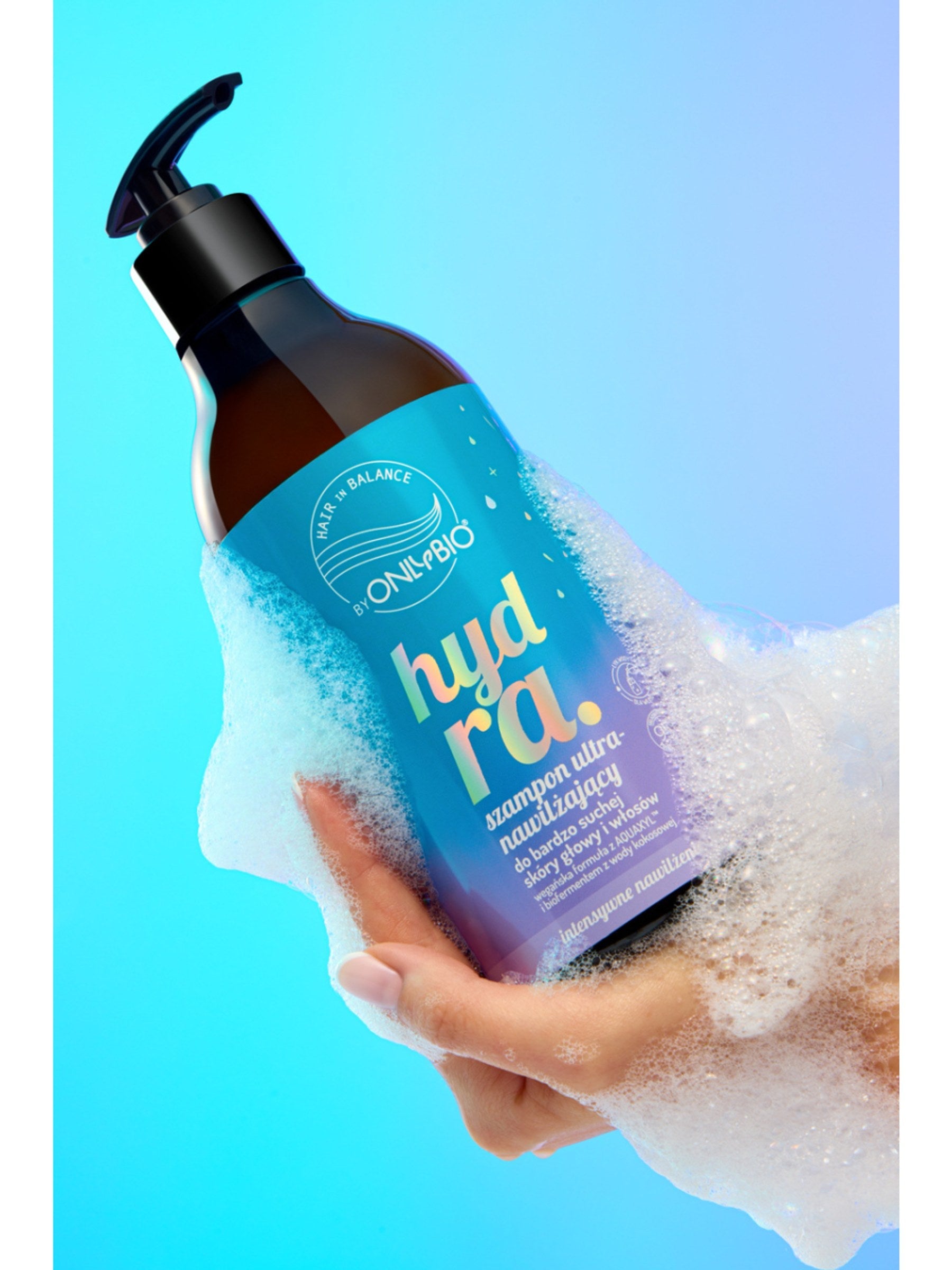 OnlyBio Hair in Balance by ONLYBIO Hydra Szampon ultranawilżający do bardzo suchej skóry głowy i włosów, 400 ml — opakowanie