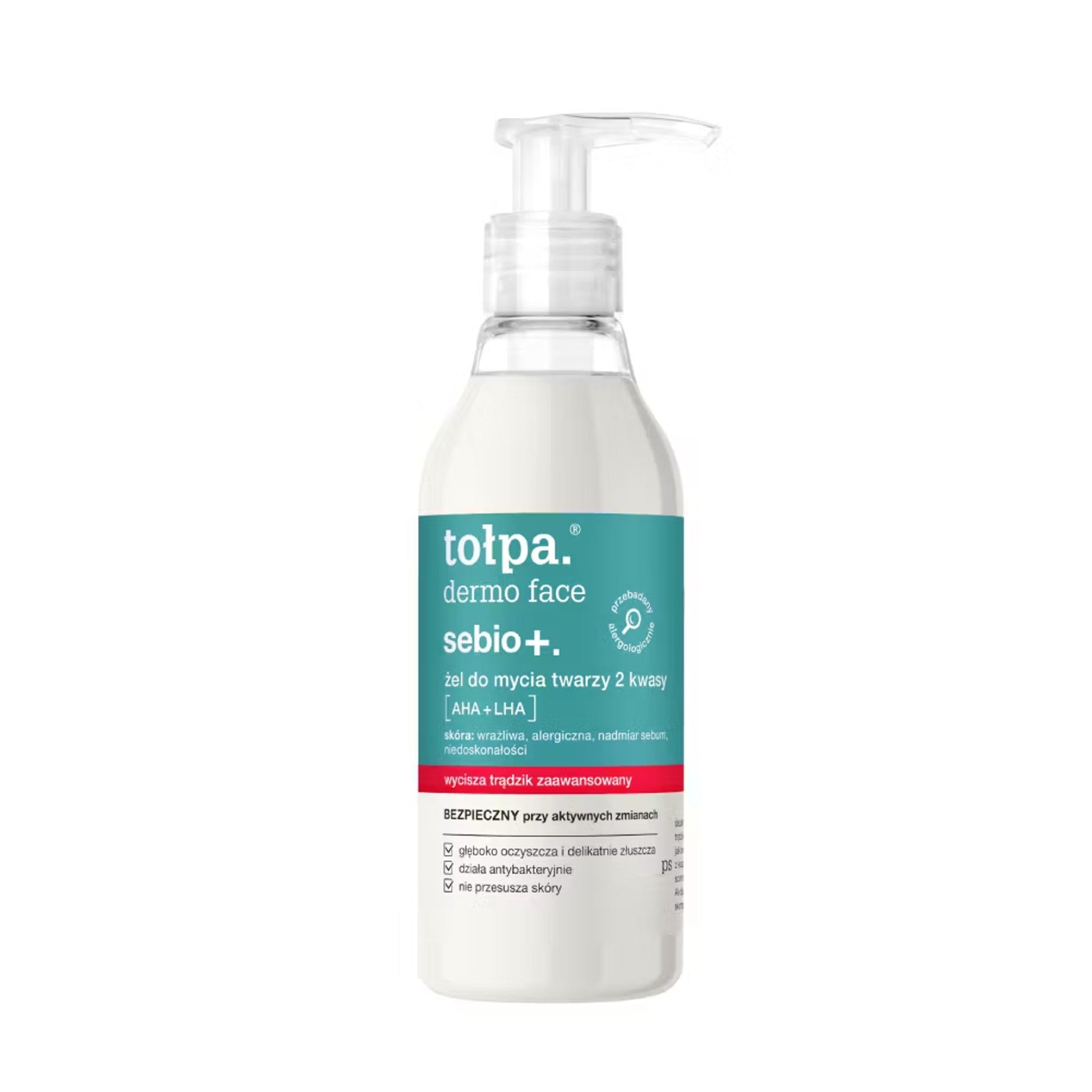 Tołpa dermo face sebio+ żel do mycia twarzy 2 kwasy: AHA + LHA, 195 ml