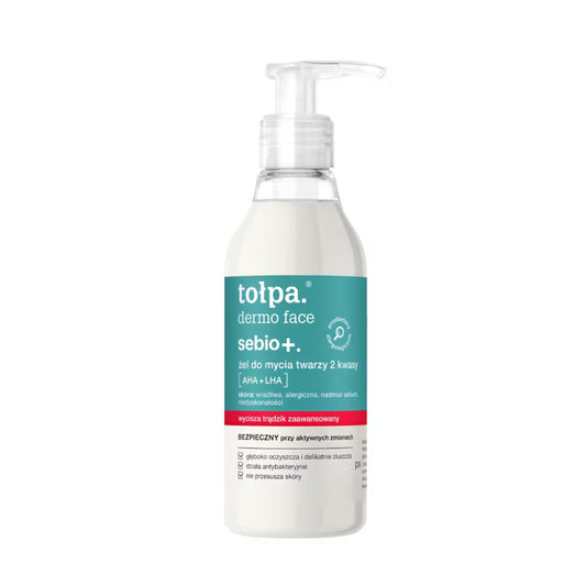 Tołpa dermo face sebio+ żel do mycia twarzy 2 kwasy: AHA + LHA, 195 ml