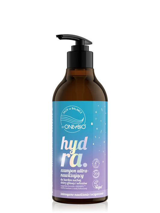 OnlyBio Hair in Balance by ONLYBIO Hydra Szampon ultranawilżający do bardzo suchej skóry głowy i włosów, 400 ml