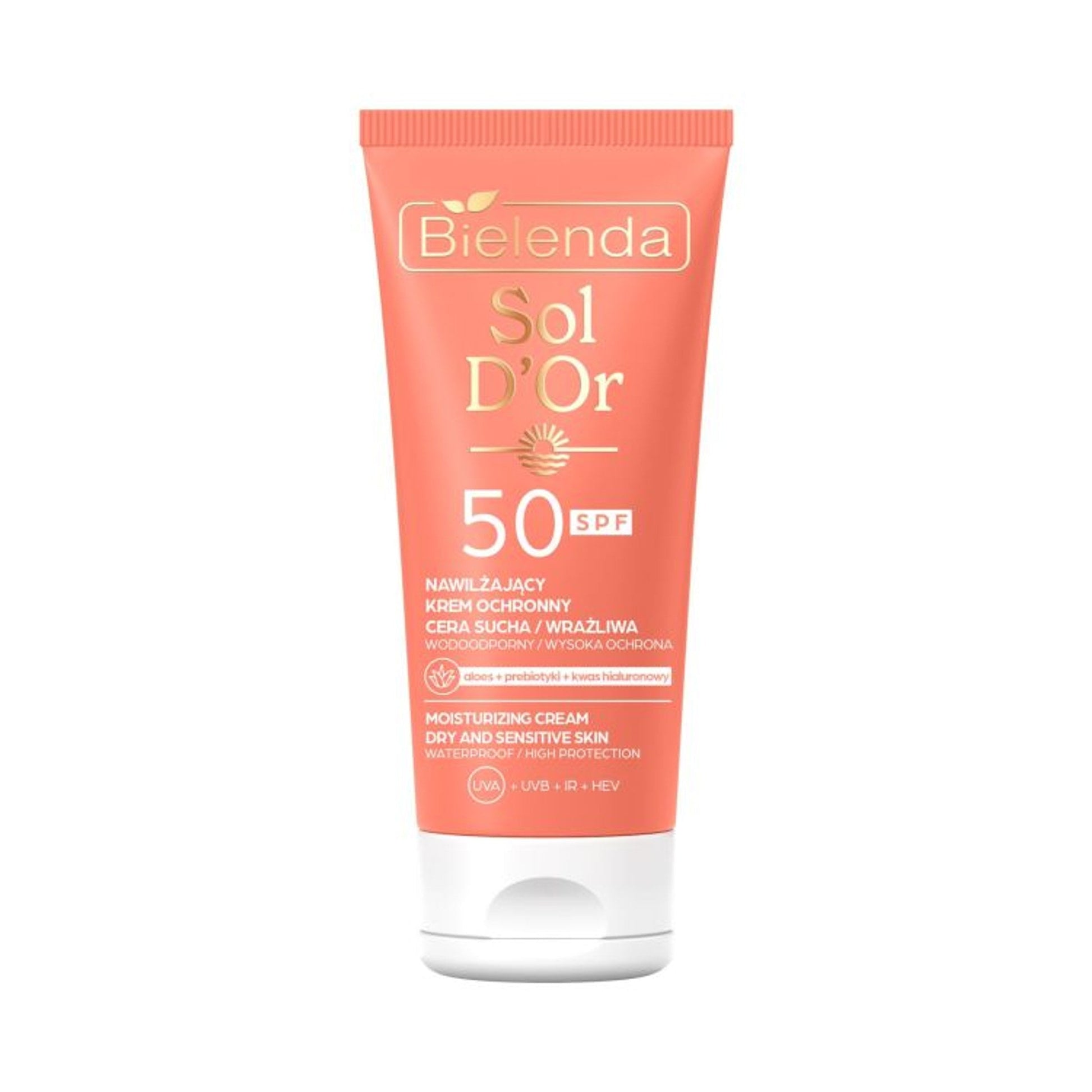 Bielenda SOL D'OR ochronny krem do opalania twarzy SPF50 – cera sucha/wrażliwa, 50 ml