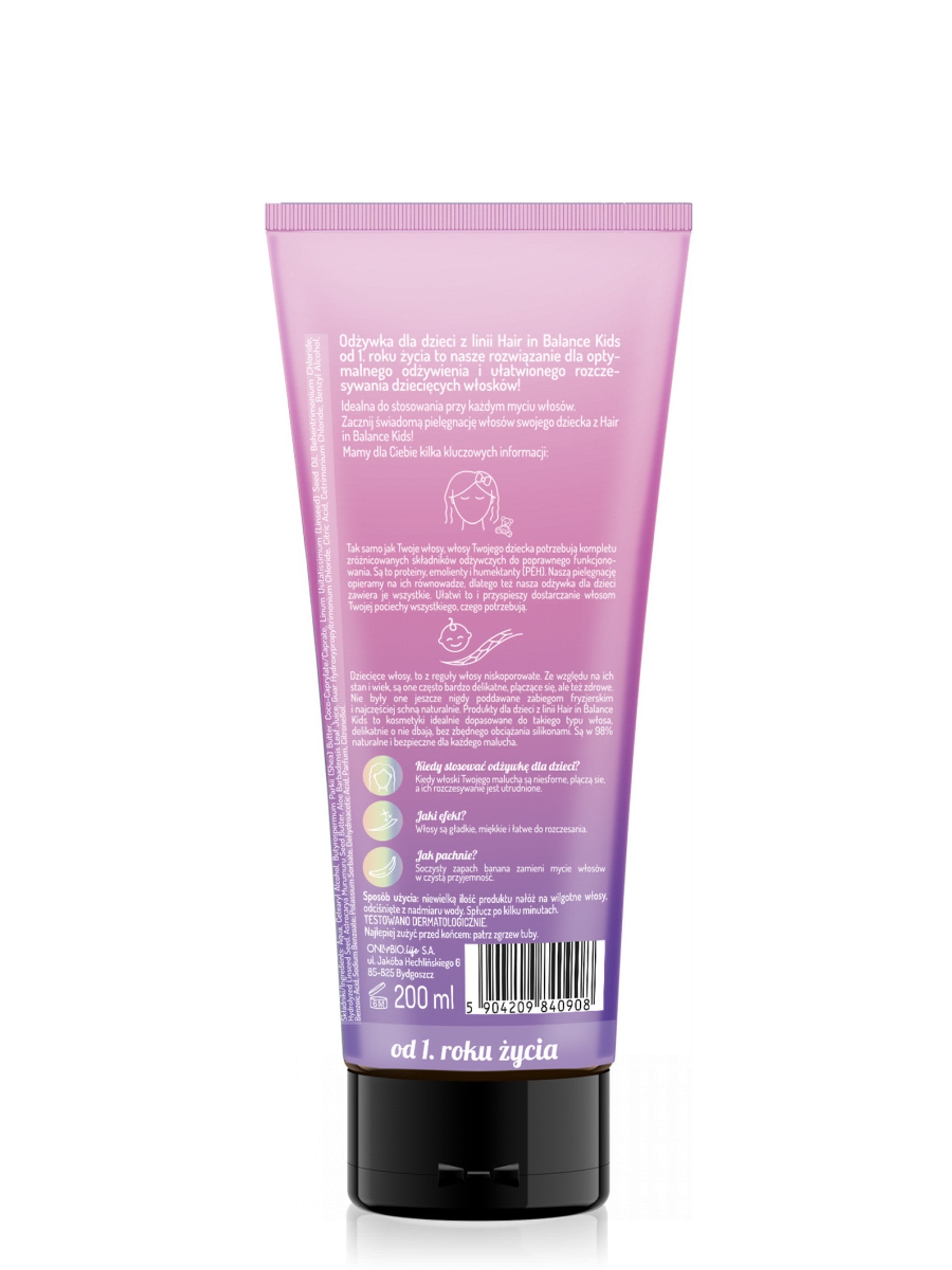 OnlyBio Hair in Balance Kids by ONLYBIO Odżywka dla dzieci, 200 ml — opakowanie