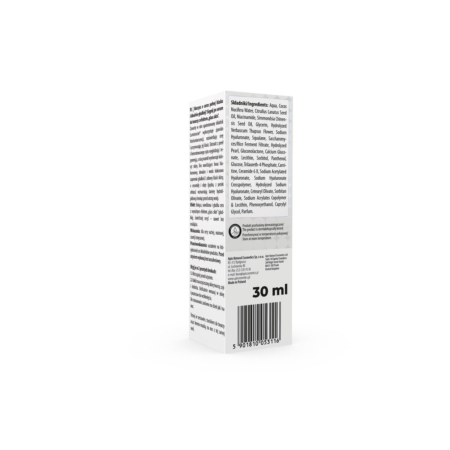 Apis CRYSTAL SKIN Serum do twarzy z efektem "glass skin" / 30 ml — opakowanie