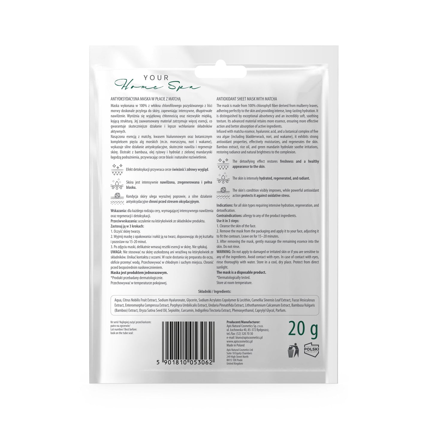 Apis MASKA W PŁACIE Antyoksydacyjna z matchą / 20 g — opakowanie