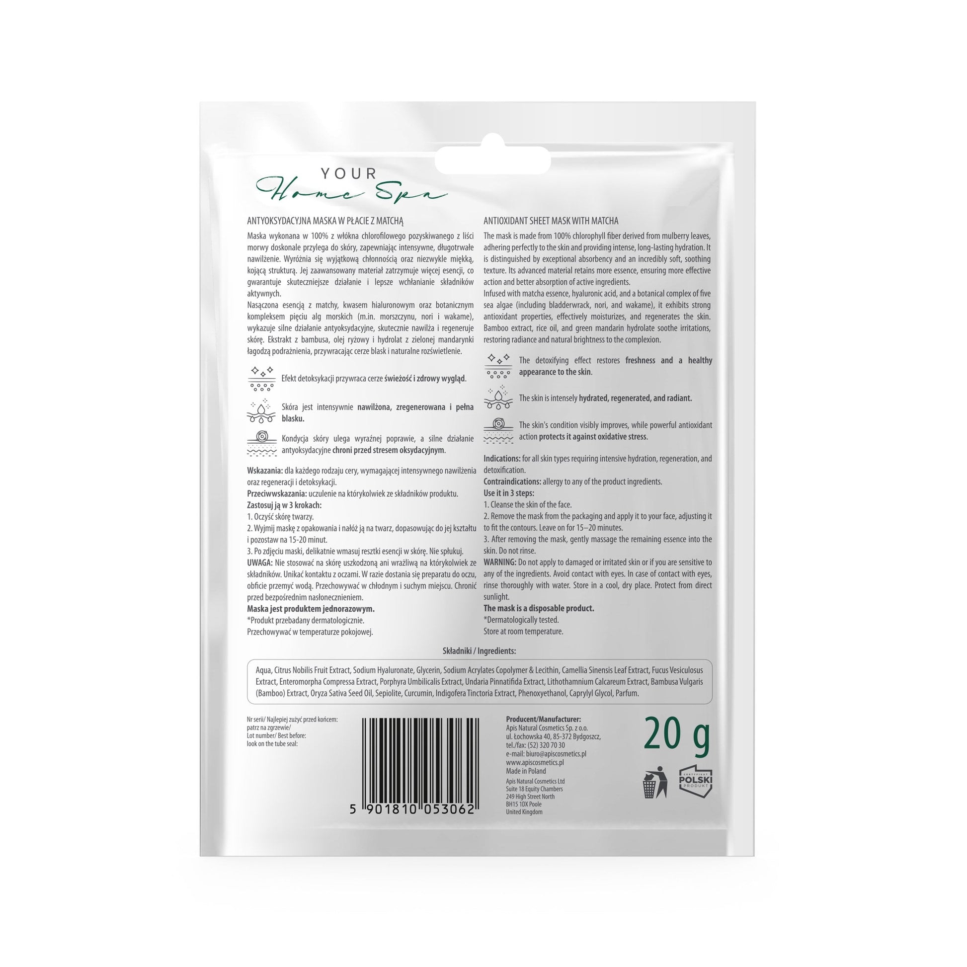 Apis MASKA W PŁACIE Antyoksydacyjna z matchą / 20 g — opakowanie