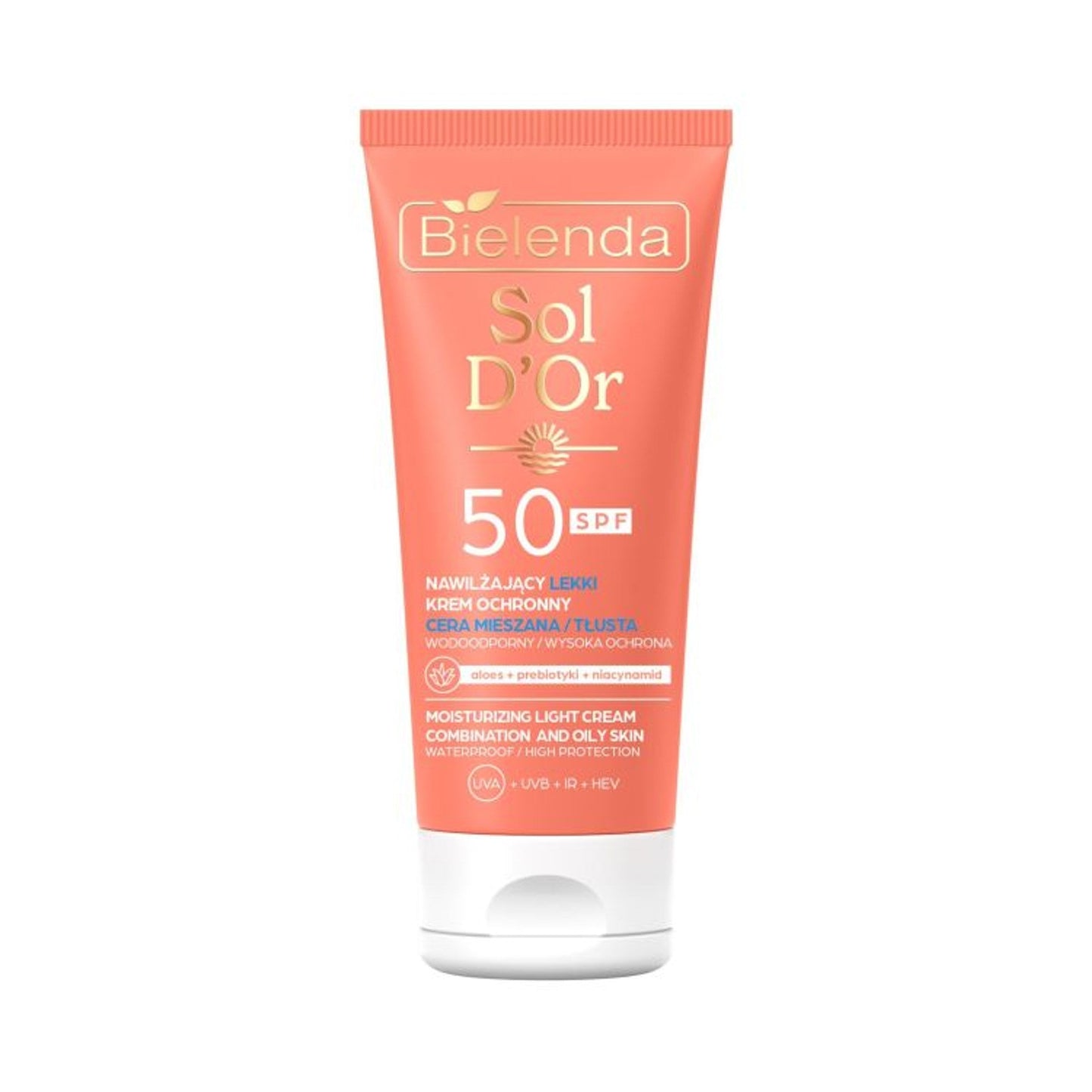 Bielenda SOL D'OR ochronny lekki krem do opalania twarzy SPF50 – cera mieszana/tłusta, 50 ml