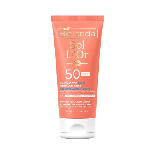 Bielenda SOL D'OR ochronny lekki krem do opalania twarzy SPF50 – cera mieszana/tłusta, 50 ml