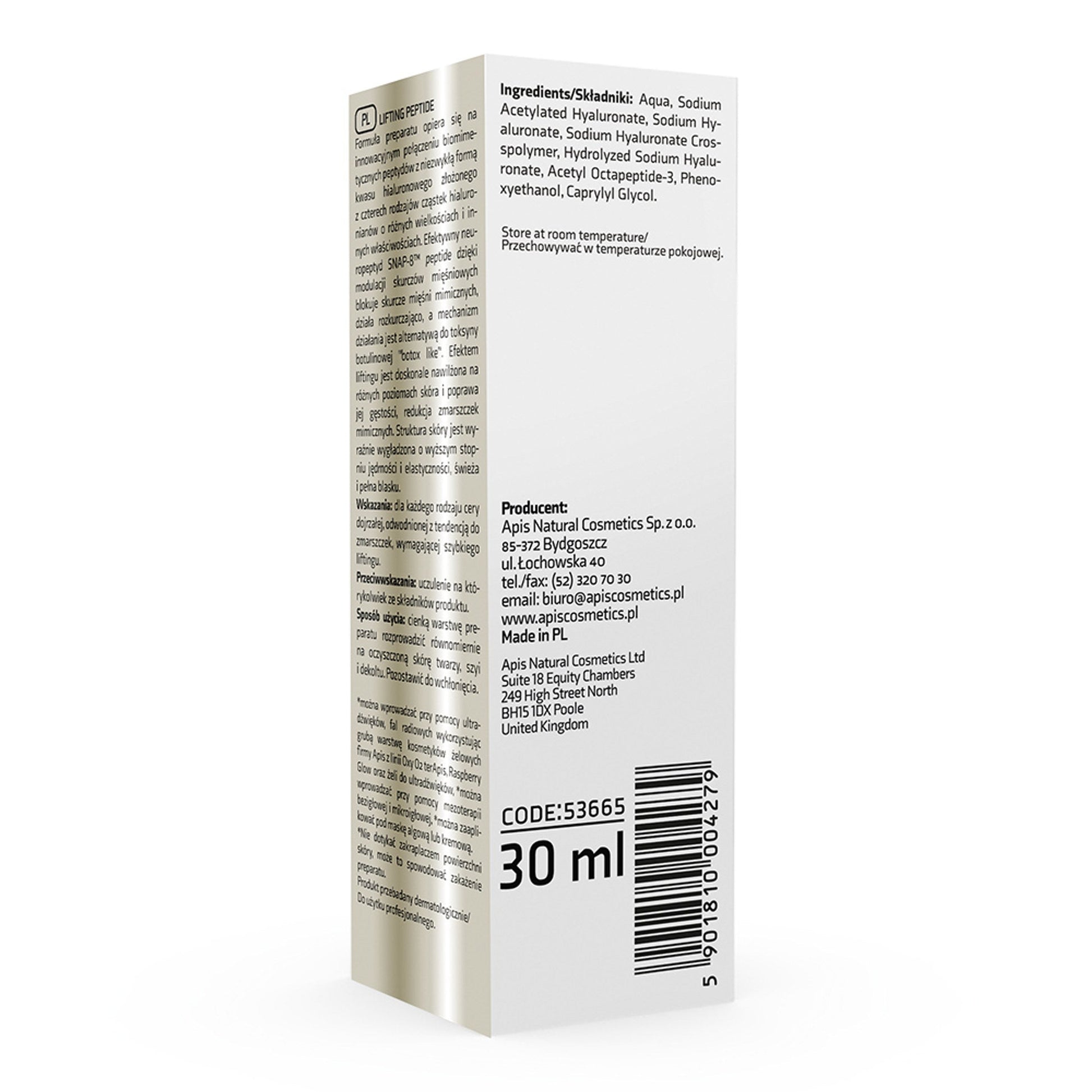 Apis LIFTING PEPTIDE Hyaluron 4D z SNAP-8™ peptide / 30 ml — opakowanie