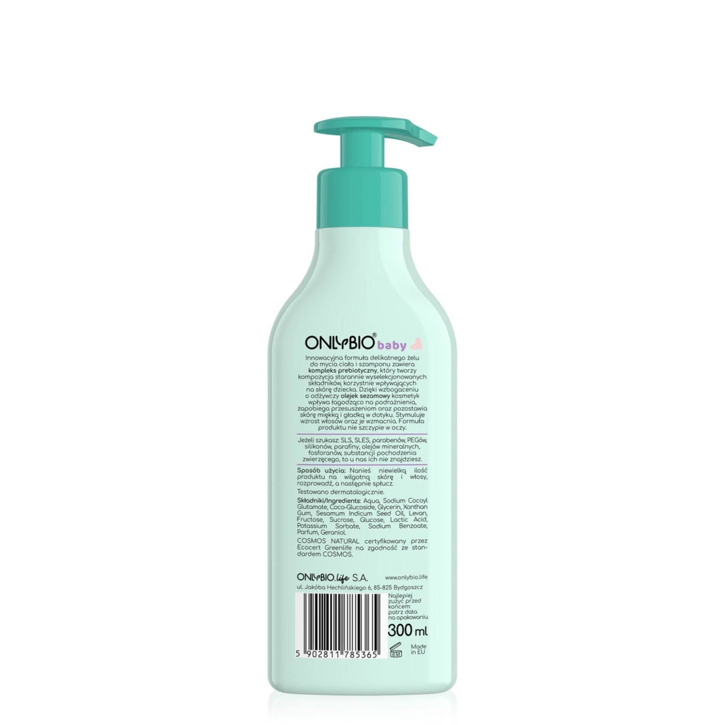 ONLYBIO Baby Delikatny szampon i żel do mycia ciała od pierwszego dnia życia 300 ml — opakowanie