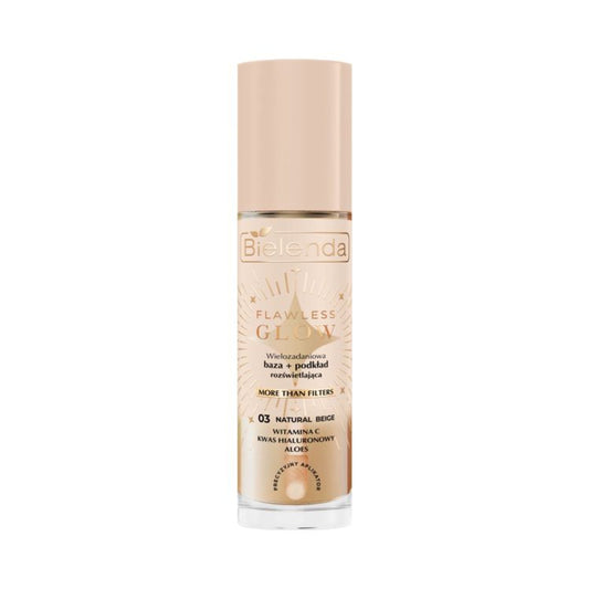 Bielenda FLAWLESS GLOW wielozadaniowa rozświetlająca baza + podkład 03 Natural Beige, 30 ml