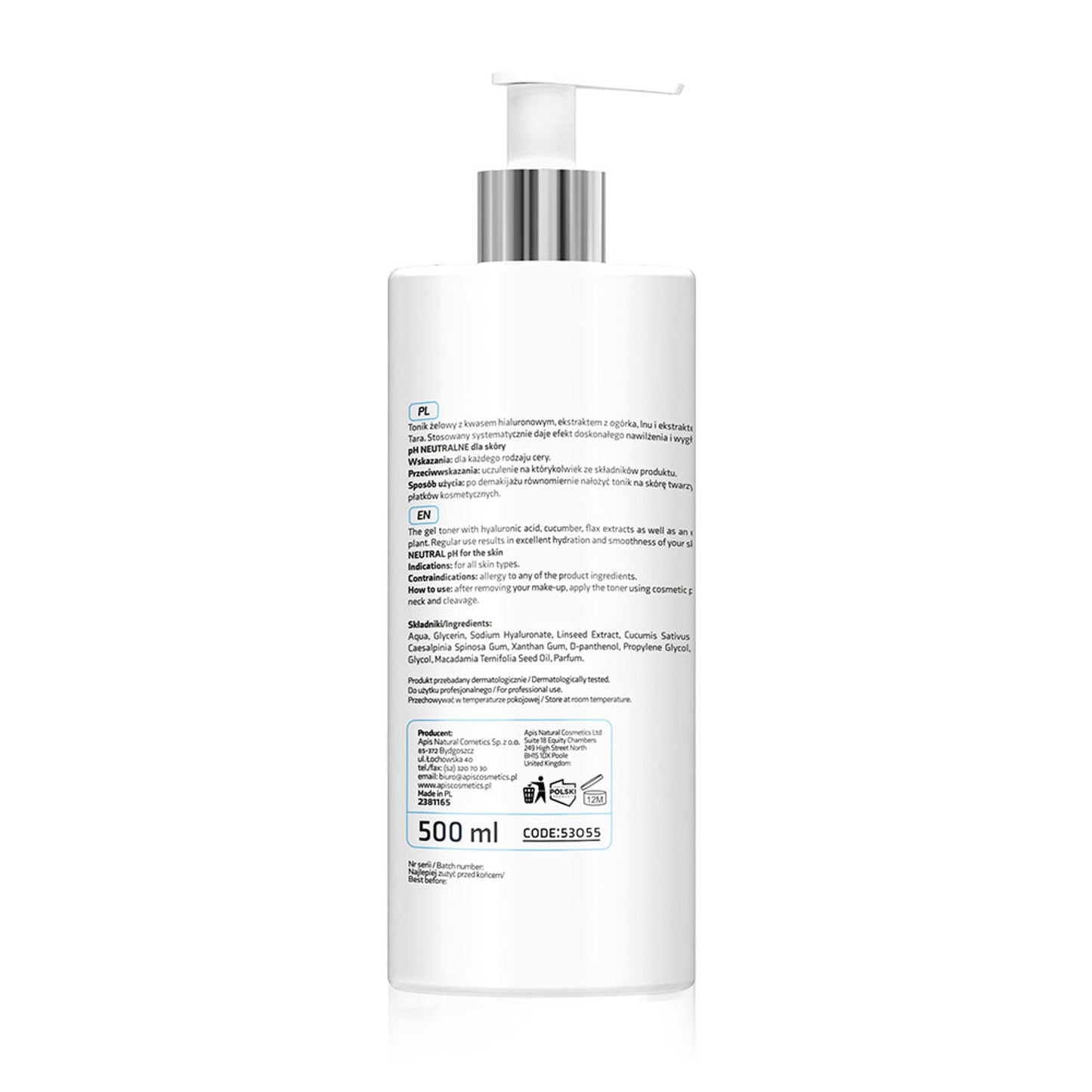Apis Hydrożelowy tonik z kwasem hialuronowym / 500 ml — opakowanie