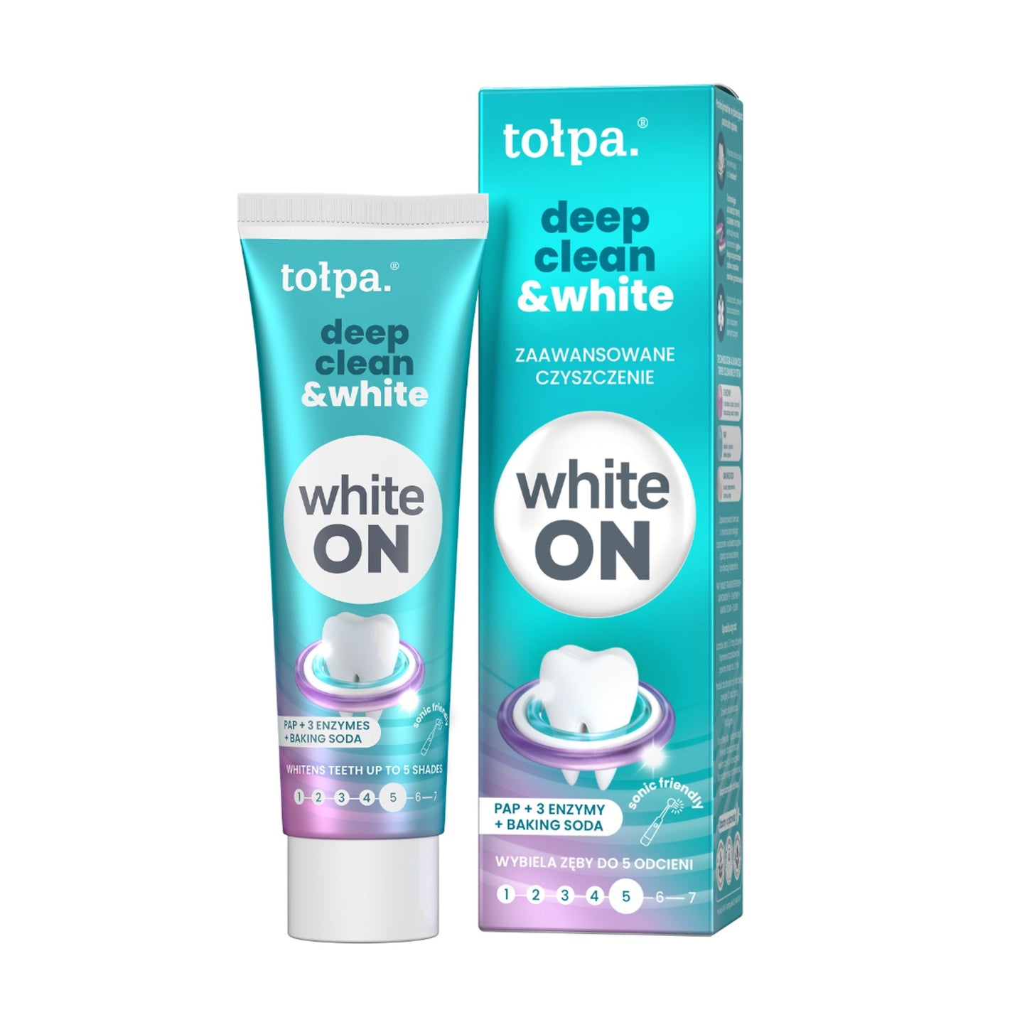 tołpa ON white deep clean & white intensywnie oczyszczająca pasta do zębów, 75 ml