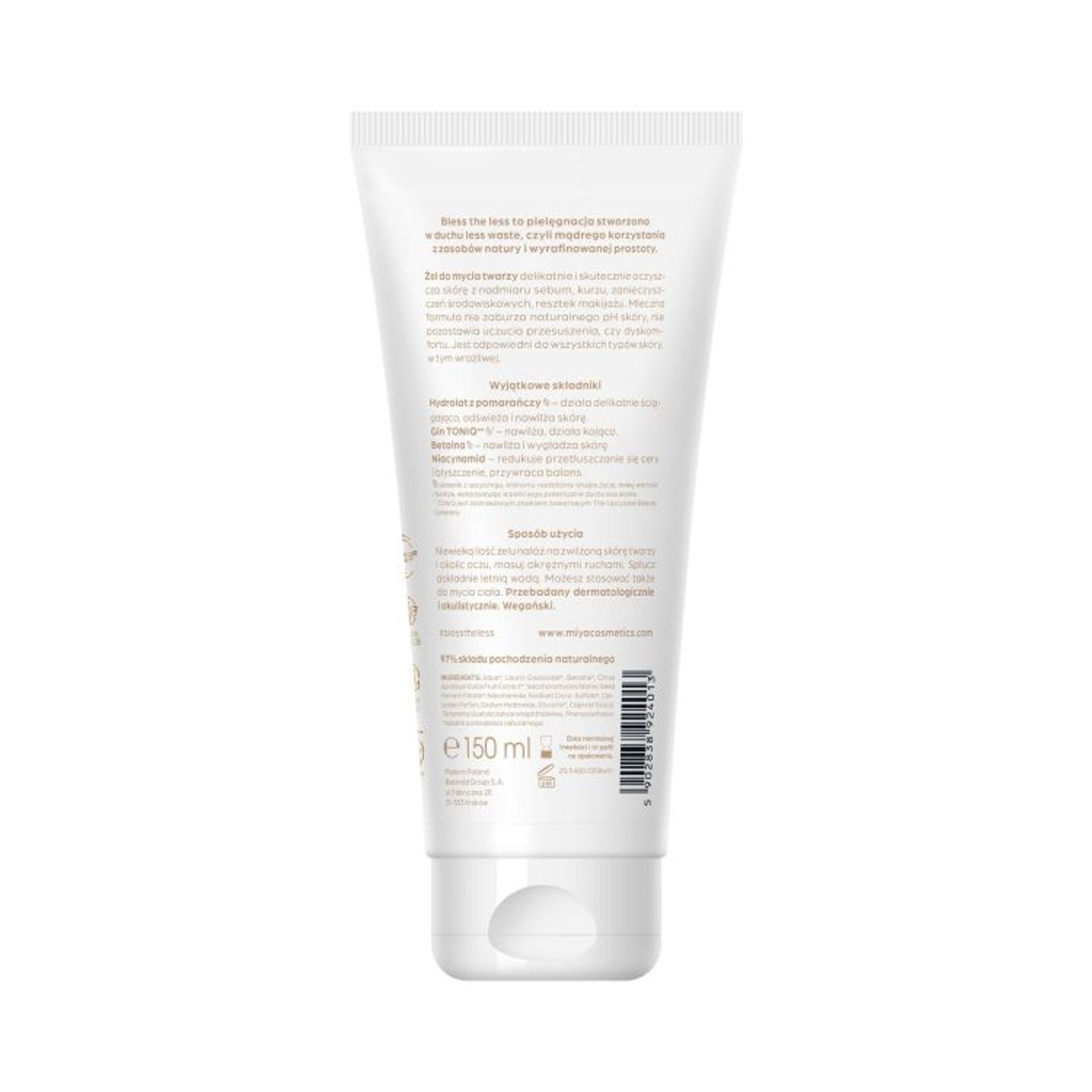 Miya Cosmetics BLESS THE LESS żel do mycia twarzy, 150 ml — opakowanie