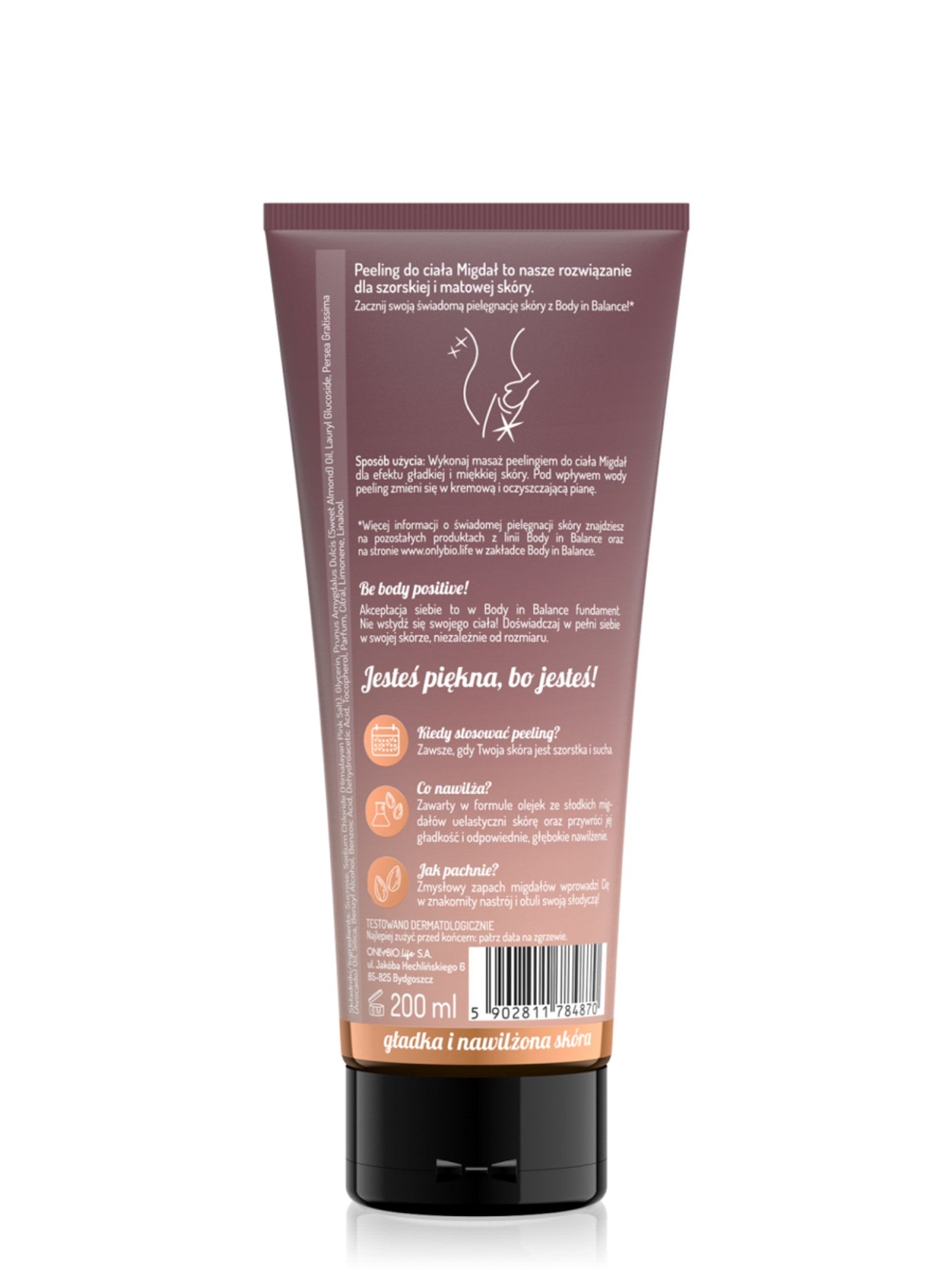 OnlyBio Body in Balance by ONLYBIO Peeling do ciała migdałowy 200 ml — opakowanie
