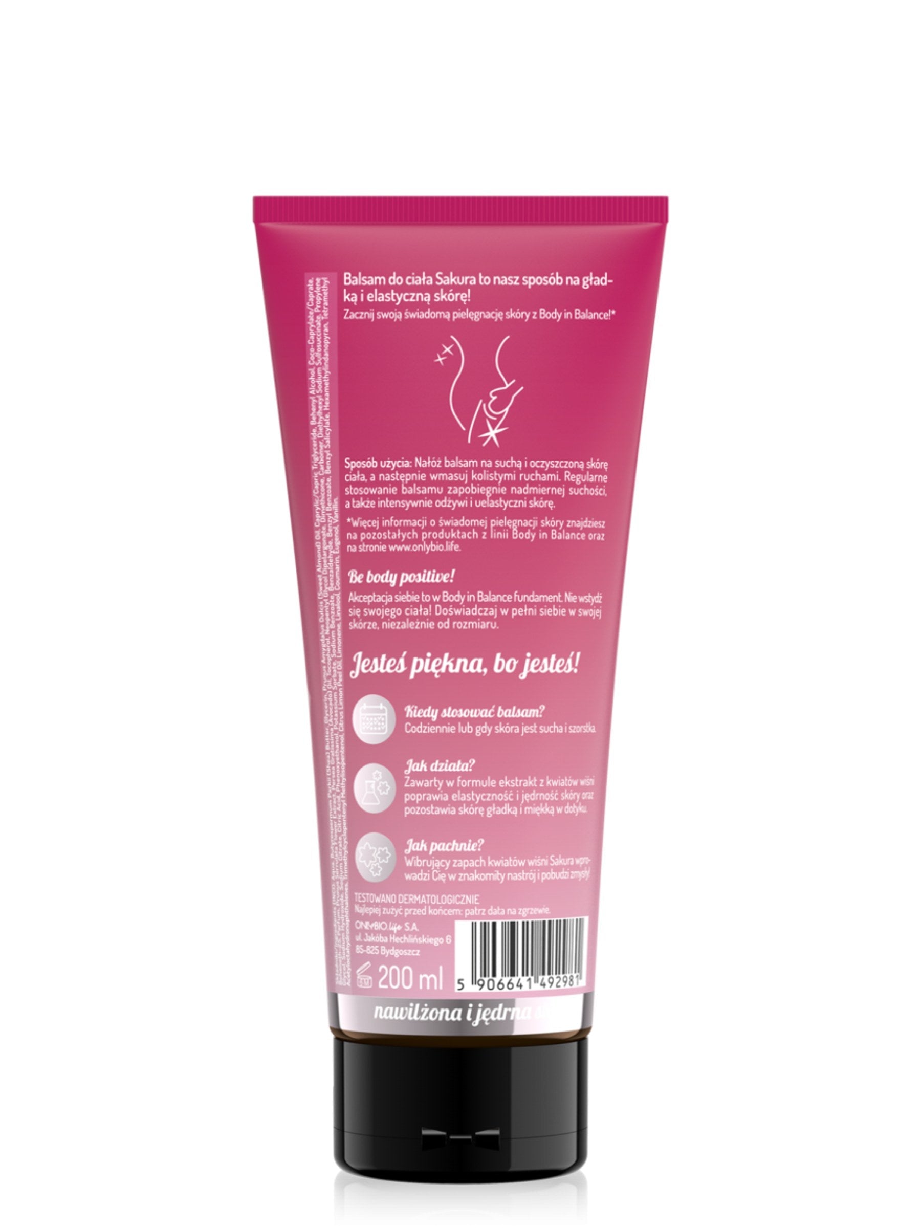 OnlyBio Body in Balance by ONLYBIO Balsam do ciała Sakura kwiat wiśni 200 ml — opakowanie
