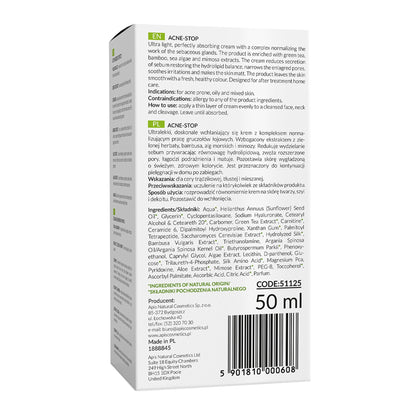Apis ACNE-STOP Home terApis Lekki krem normalizujący, antytrądzikowy z zieloną herbatą / 50 ml — opakowanie