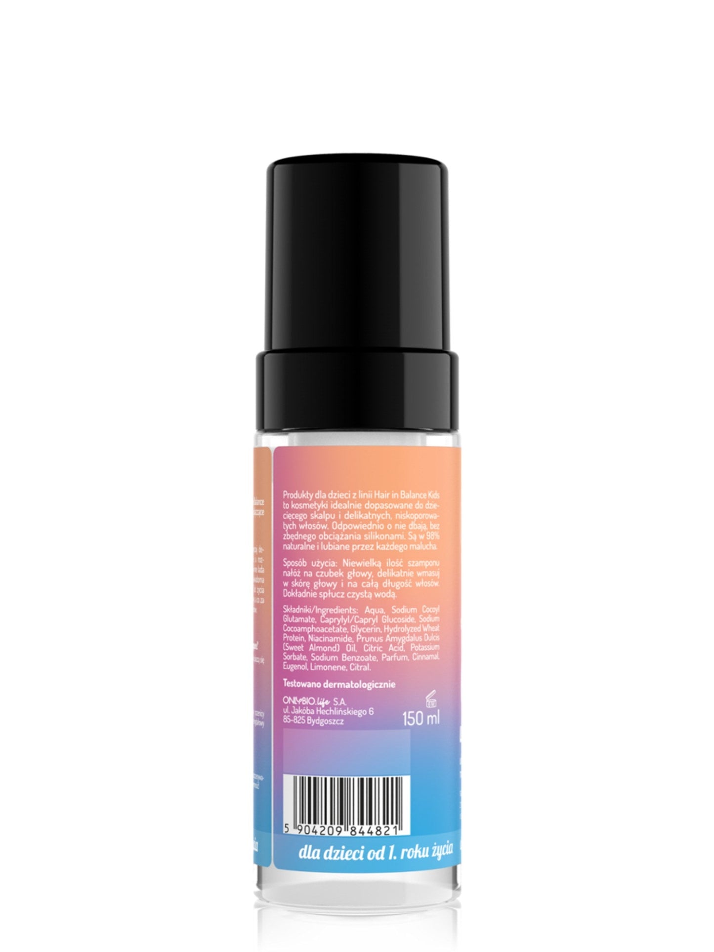 OnlyBio Hair in Balance KIDS by ONLYBIO Szampon w piance ułatwiający rozczesywanie włosów, 150 ml — opakowanie