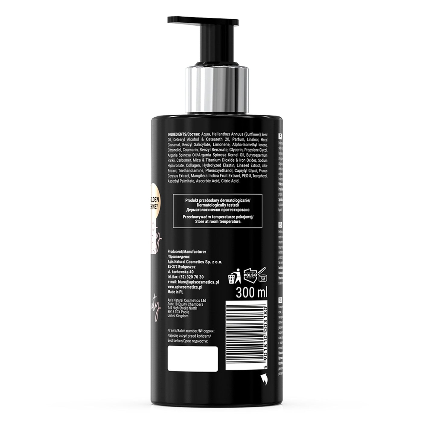 Apis BE BEAUTY Nawilżający balsam do ciała z drobinkami / 300 ml — opakowanie