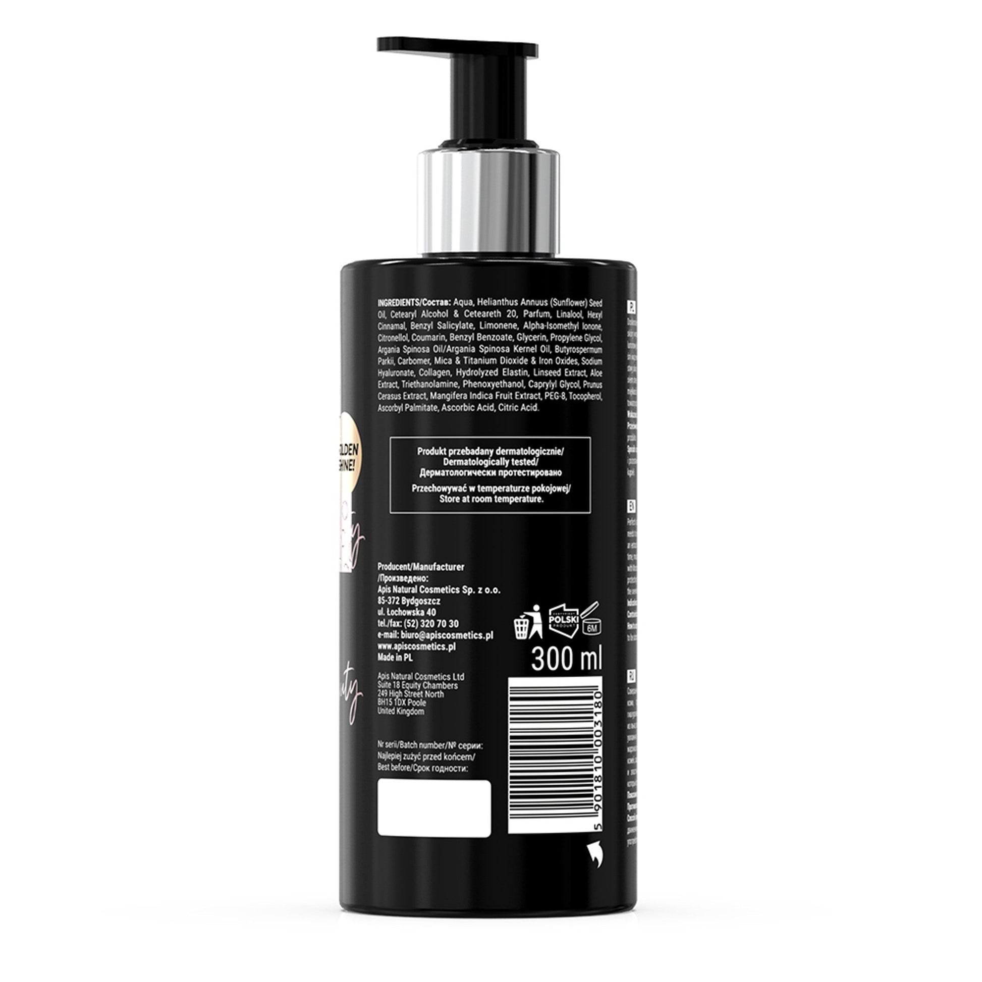 Apis BE BEAUTY Nawilżający balsam do ciała z drobinkami / 300 ml — opakowanie