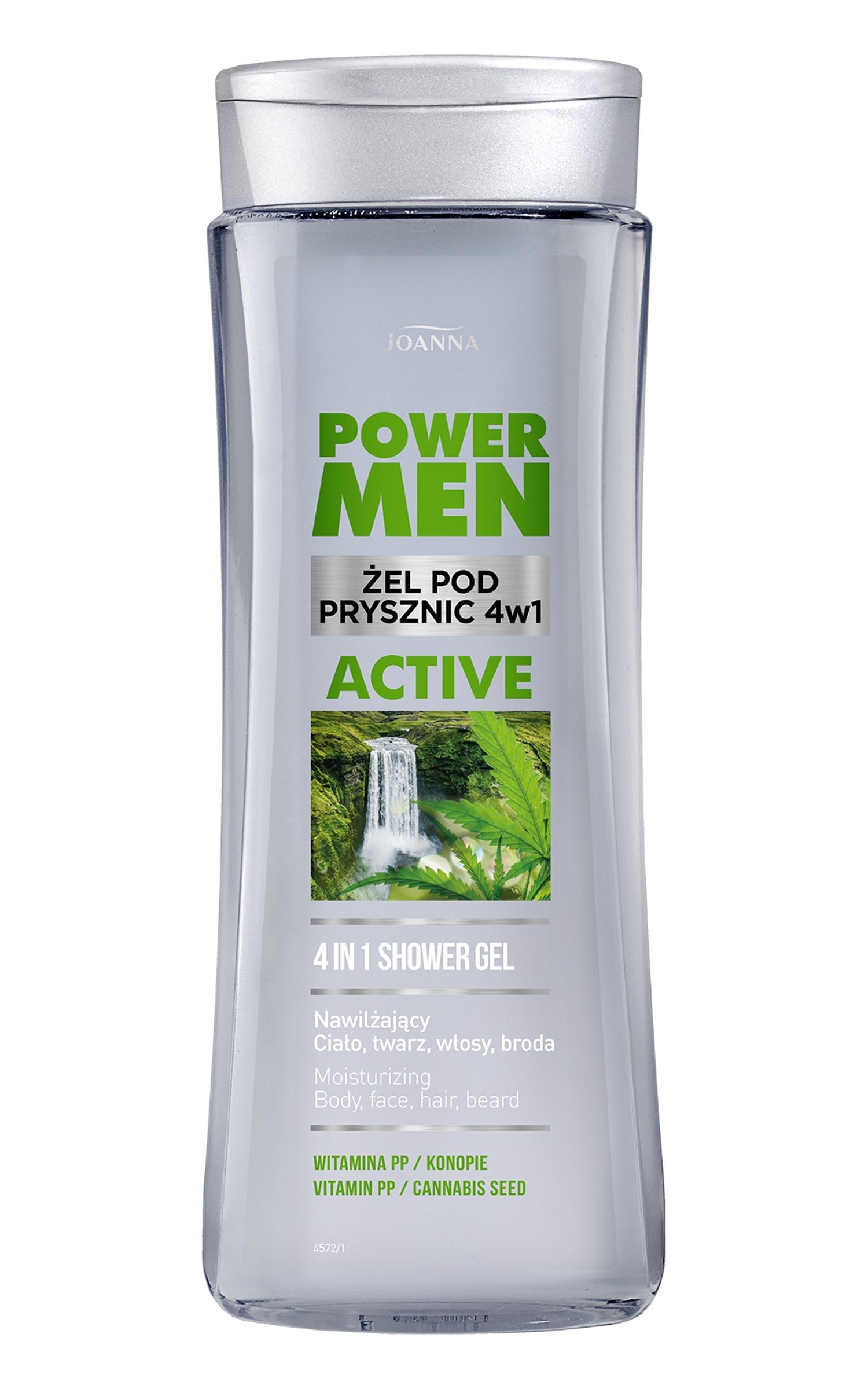 Joanna Power Men ACTIVE – Żel pod prysznic i szampon 4w1 z nasionami konopi i witaminą PP