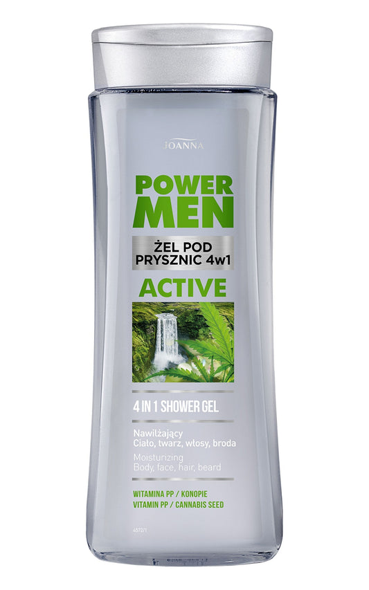Joanna Power Men ACTIVE – Żel pod prysznic i szampon 4w1 z nasionami konopi i witaminą PP