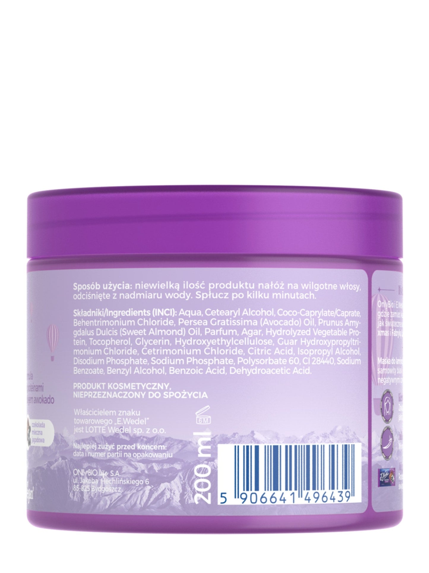 OnlyBio x E. Wedel Hair in Balance Maska do Laminacji Włosów Czekolada Mleczna Jagodowa 200 ml — opakowanie