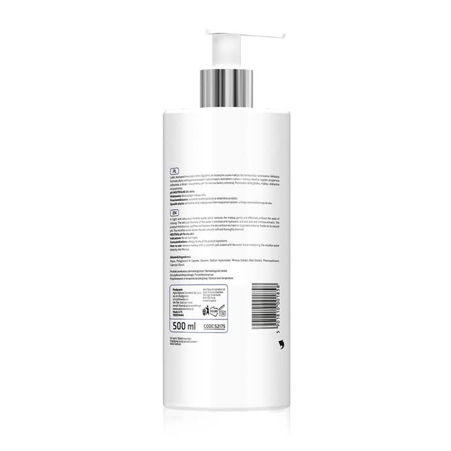 Apis Oczyszczający płyn micelarny do demakijażu twarzy i oczu / 500 ml — opakowanie