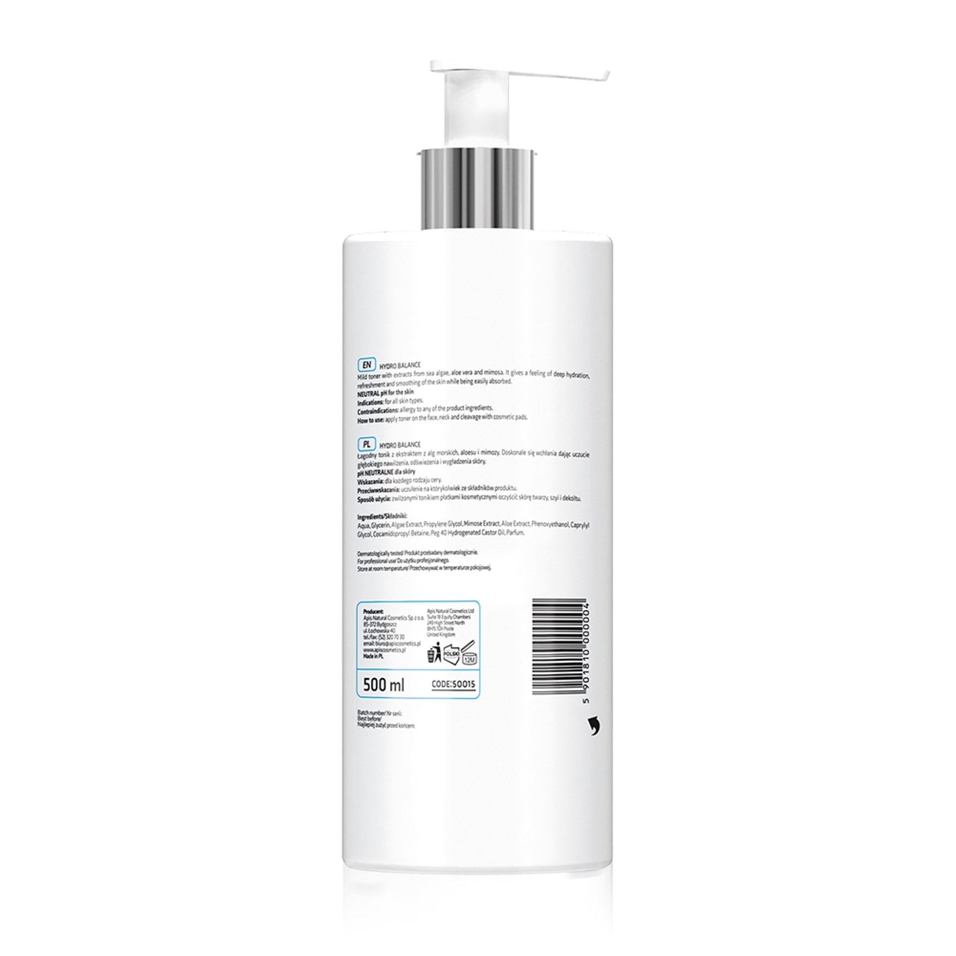 Apis HYDRO BALANCE Nawilżający tonik z algami morskimi / 500 ml — opakowanie